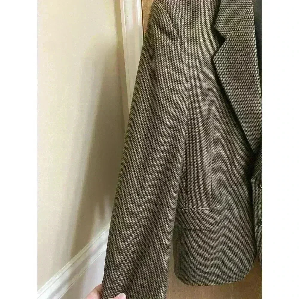 Vintage Neiman Marcus Men's Wool Blazer Jacket Brown Houndstooth Double Button